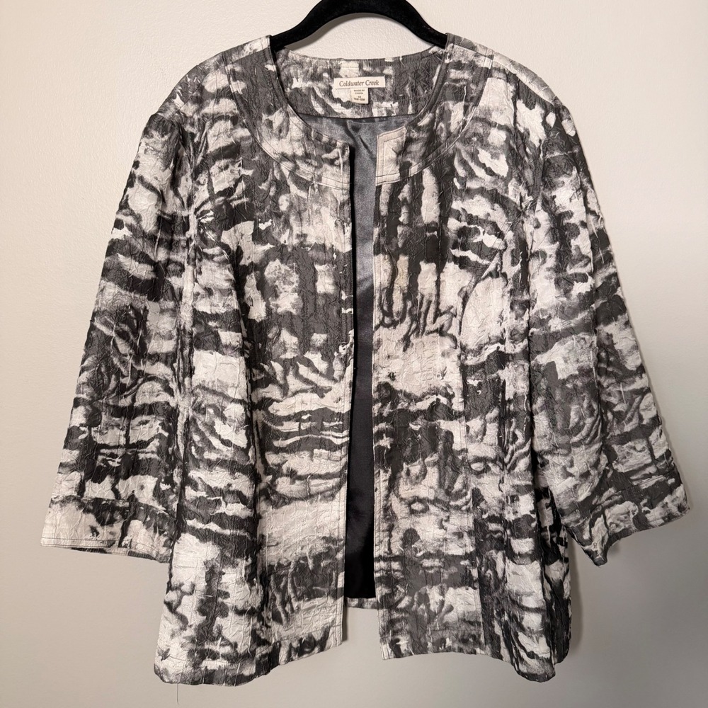 Coldwater Creek Crushed Satin Open Front Blazer Boxy Jacket Textured Lined 1X - Picture 2 of 15